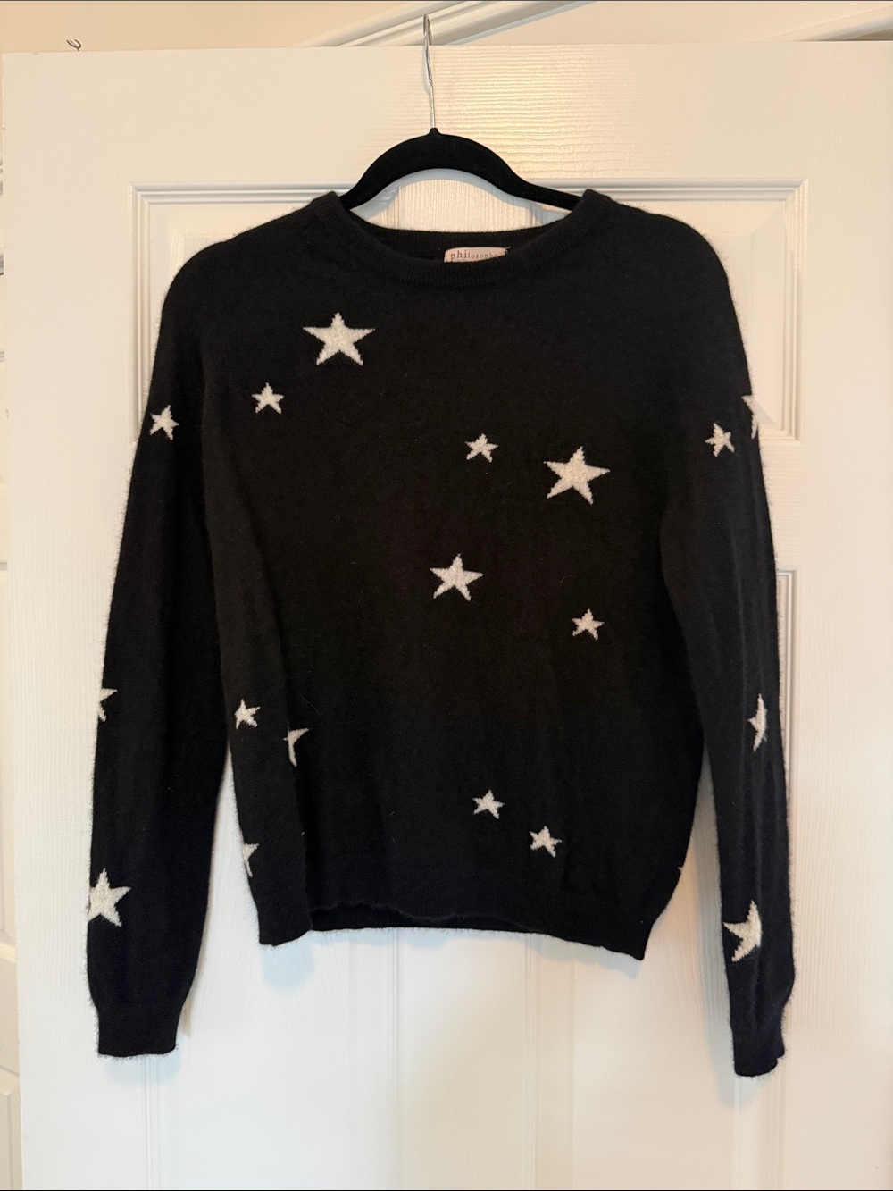 Philosophy Black Crewneck cashmere Sweater with White Star Motif